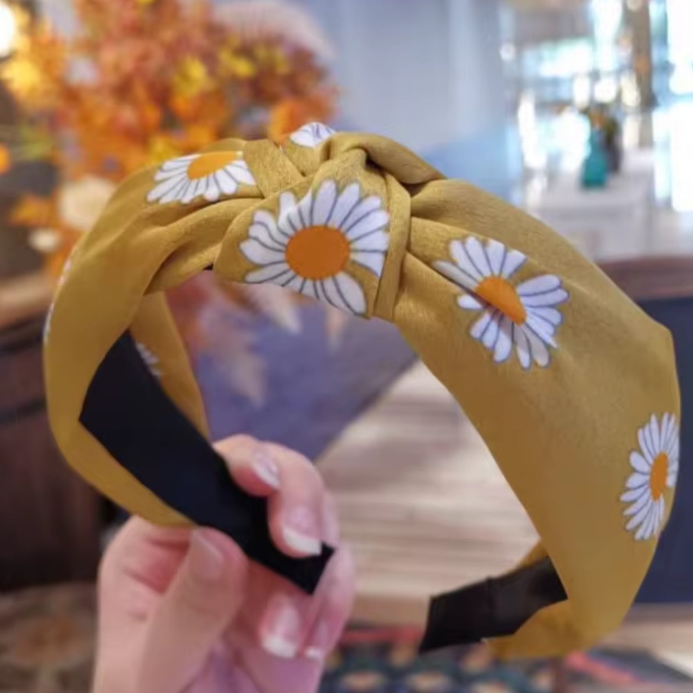 Yellow Silken Daisy Headband with Topknot